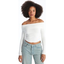 Xsıde Straplez Düz Uzun Kollu Crop Kadın Bluz