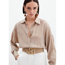 Desenli Ince Salaş Gömlek - Bej