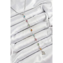 Pirinç Gümüş Renk Karışık Renk Zirkon Taşlı Y Kadın Kolye