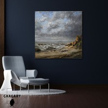 Kare Kanvas Tablo Ünlü Eserler Gustave Courbet-View Of A Rough Sea Near A Cliff (1873)