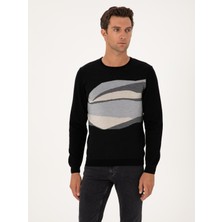 Cacharel Erkek Siyah Slim Fit Yün Karışımlı Bisiklet Yaka Triko Kazak 50271657-VR046