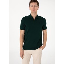 Erkek Regular Fit Polo Yaka Koyu Yeşil Tişört