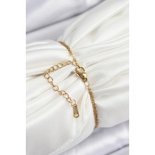 316L Çelik Zincir Mineli Sanatsal Portre Zirkon Taşlı Kelebek Detaylı Çiçek Model Gold Renk Kadın Bileklik - Bamido