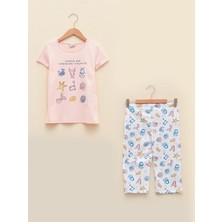 Bisiklet Yaka Baskılı Kısa Kollu Kız Çocuk Pijama Takımı  (S2)