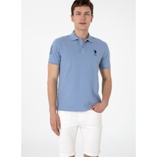 Erkek Slim Fit Polo Yaka Mavi Basic Tişört