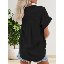 Arben Boutique Kadın Kısa Kollu V Yakalı Önden Düğmeli Dokuma Gömlek