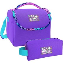 Coral High Mor Leopar Desenli Kız Çocuk Isı Yalıtımlı Beslenme Çantası ve Kalemlik Seti
