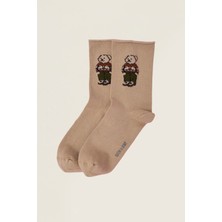 Katia & Bony Kadın Teddy Desenli Lastiksiz Modal Soket Çorap Açık Kahverengi