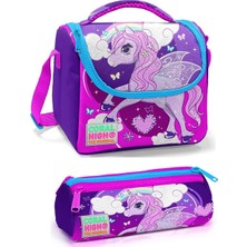 Coral High Kız Çocuk Mor Unicorn Beslenme Çantası Seti