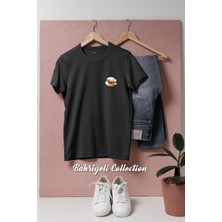 Oversize Siyah Çay Cep Tasarımlı Unisex T-Shirt
