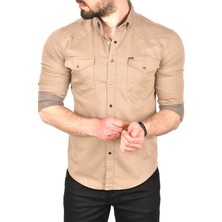 Deepsea Slim Fit Pamuklu Cepli Kot Gömlek Çıtçıtlı Uzun Kollu Spor Gömlek 2502503