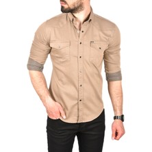 Deepsea Slim Fit Pamuklu Cepli Kot Gömlek Çıtçıtlı Uzun Kollu Spor Gömlek 2502503