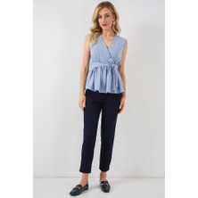Arben Boutique Kruvaze Yaka Kolsuz Bluz 966 - Mavi