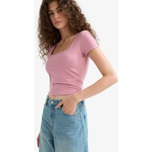 DeFacto Fitted U Yaka Basic Düz Kısa Kollu Tişört C6102AX25SM