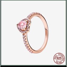 Işıltılı Yüksek Kalp Pembe Taşlı Yüzük