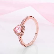 Işıltılı Yüksek Kalp Pembe Taşlı Yüzük
