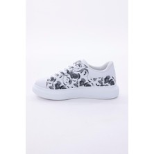 3D Dijital Baskı Erkek Beyaz- Beyaz Füme Desenli Sneaker