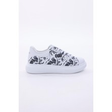 3D Dijital Baskı Erkek Beyaz- Beyaz Füme Desenli Sneaker