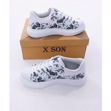 3D Dijital Baskı Erkek Beyaz- Beyaz Füme Desenli Sneaker