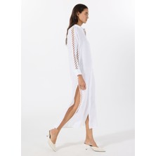 Mr. Mood Gömlek Yaka Beyaz Uzun Kadın Elbise Mrs Bıanca