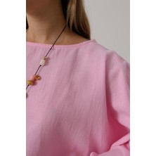 Supplierby Yarasa Kollu Crop Bluz - Pembe