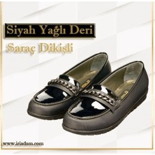 Costo Shoes 41,42,43,44 Siyah Yağlı Deri Saraç Dikişli Rahat Dişli Taban Leofar Zincir Aksesuarlı Büyük Numara Kadın Bot