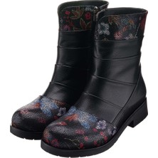 Costo Shoes NR1201 Çiçek Desenli Üst Kalite Rahat Kalıp Kauçuk Taban Büyük Numara Kadın Bot