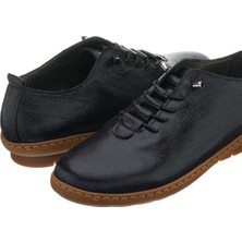 Costo Shoes 41-42-43-44 Numaralarda KT1528 Siyah Simli Sedefli Deri Şık ve Rahat Kauçuk Taban Büyük Numara Kadın Ayakkabı