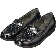 Costo Shoes 41,42,43,44 Kırışık Rugan Damla Baskı Garnili Esnek Yumuşak Konfort Taban Dört Mevsim Giyime Uygun Zarif Leofer Büyük Numara Kadın Ayakkabı