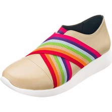 Costo Shoes 41-42-43-44 Numaralarda LF2021 Krem Gökkuşağı Detaylı Özel Seri Büyük Numara Kadın Ayakkabı