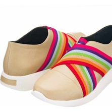 Costo Shoes 41-42-43-44 Numaralarda LF2021 Krem Gökkuşağı Detaylı Özel Seri Büyük Numara Kadın Ayakkabı