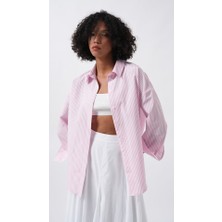 Gökyüzü Moda Çizgili Basic Gömlek