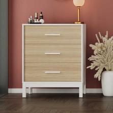 Adore Mobilya London 3 Çekmeceli Şifonyer-Meşe-Beyaz 73x88x45 Cm (Gxyxd)