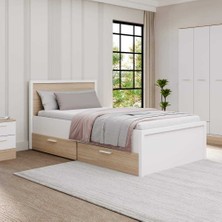 adore mobilya London Tek Kişilik 2 Çekmeceli  Karyola-Meşe-Beyaz 113X103X204 cm (Gxyxd)