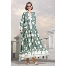 Arben Boutique 2423 Otantik Desenli Tesettür Elbise - Çağla