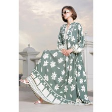 Arben Boutique 2423 Otantik Desenli Tesettür Elbise - Çağla