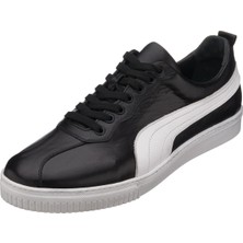 Costo Shoes YSPM7886 Siyah Deri Büyük Numara Erkek Spor Ayakkabı Rahat Geniş Kalıp Saf Kauçuk Taban Yeni Sezon