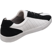 Costo Shoes Kaan-01 Beyaz Deri Siyah Süet  Büyük Numara Spor Ayakkabı