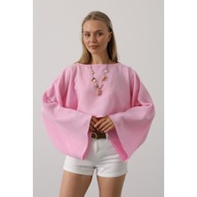 Aisha Elbise Yarasa Kollu Crop Bluz - Pembe