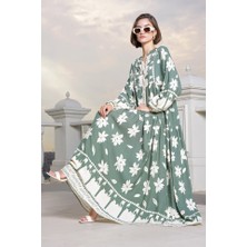 Arben Boutique 2423 Otantik Desenli Tesettür Elbise - Çağla