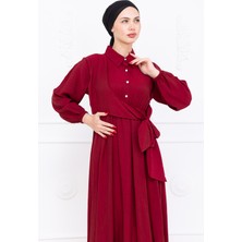 Düğmeli Kuşak Detaylı Tesettür Elbise