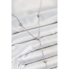 Mç Plus Erb Pirinç Zirkon Taşlı Kutup Yıldız Figürlü Y Model Gümüş Renk Kadın Kolye