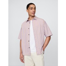 Gap Erkek Açık Lila Organik Pamuk Oversize Poplin Gömlek