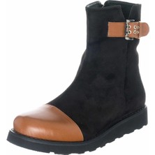 Costo Shoes K331-1 Taba Siyah Süet Kadın Büyük Numara Bot