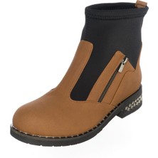 Costo Shoes K606 Taba Siyah Üst Kalite Geniş Kalıp Büyük Numara Kadın Bot