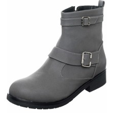 Costo Shoes K313-1 Gri Yağlı Deri Büyük Numara Kadın Botları