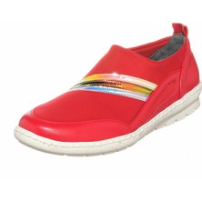 Costo Shoes DRL1086 Nar Çiçeği Streç Gökkuşağı Desenli Rahat  Geniş Kalıp Kauçuk Rahat Taban Özel Seri Büyük Numara Babet Ayakkabı