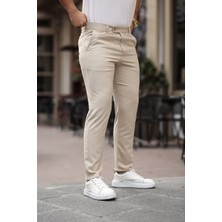 Mero Life Erkek Krem Italyan Kesim Slim Fit Kaliteli Esnek Likralı Bilek Boy Kumaş Pantolon