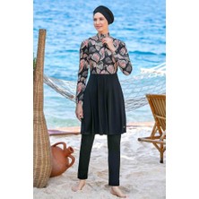 Rozamay 9224 Siyah Tam Boy Lycralı Dijital Desen Tesettür Mayo