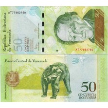 Banknoting Venezuela 50 Bolivar 2015. Aw Serisi. Çil Kondisyon.